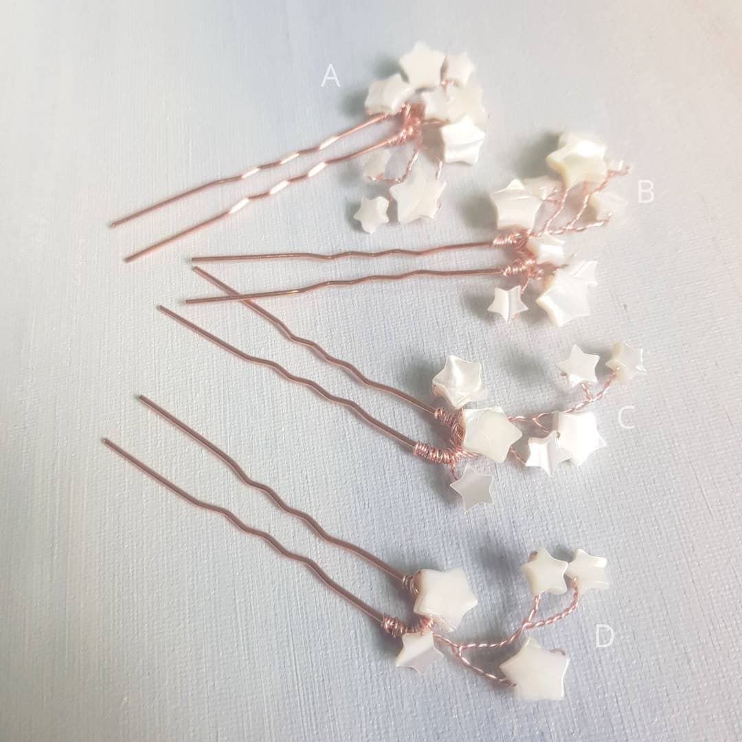 BoutiquebyBrendaLee Mother of Pearl U pin mermaid beach destination wedding bridal ocean inspired star beads hair accessories bride updos