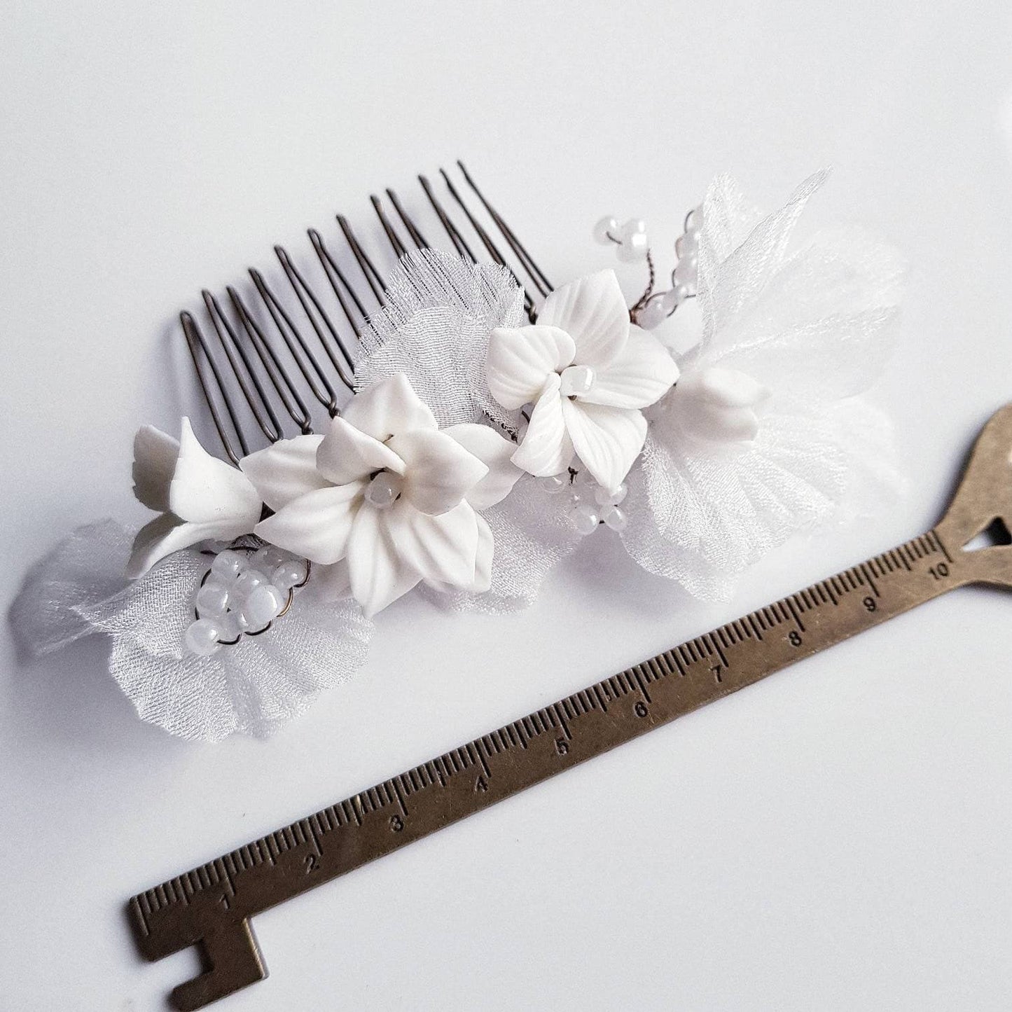 BOUTIQUEBYBRENDALEE PORCELAINE Sheer flower Haircomb White Flowers Hairpins Bridal Wedding Haircomb Headpiece Accessories porcelain hair pin