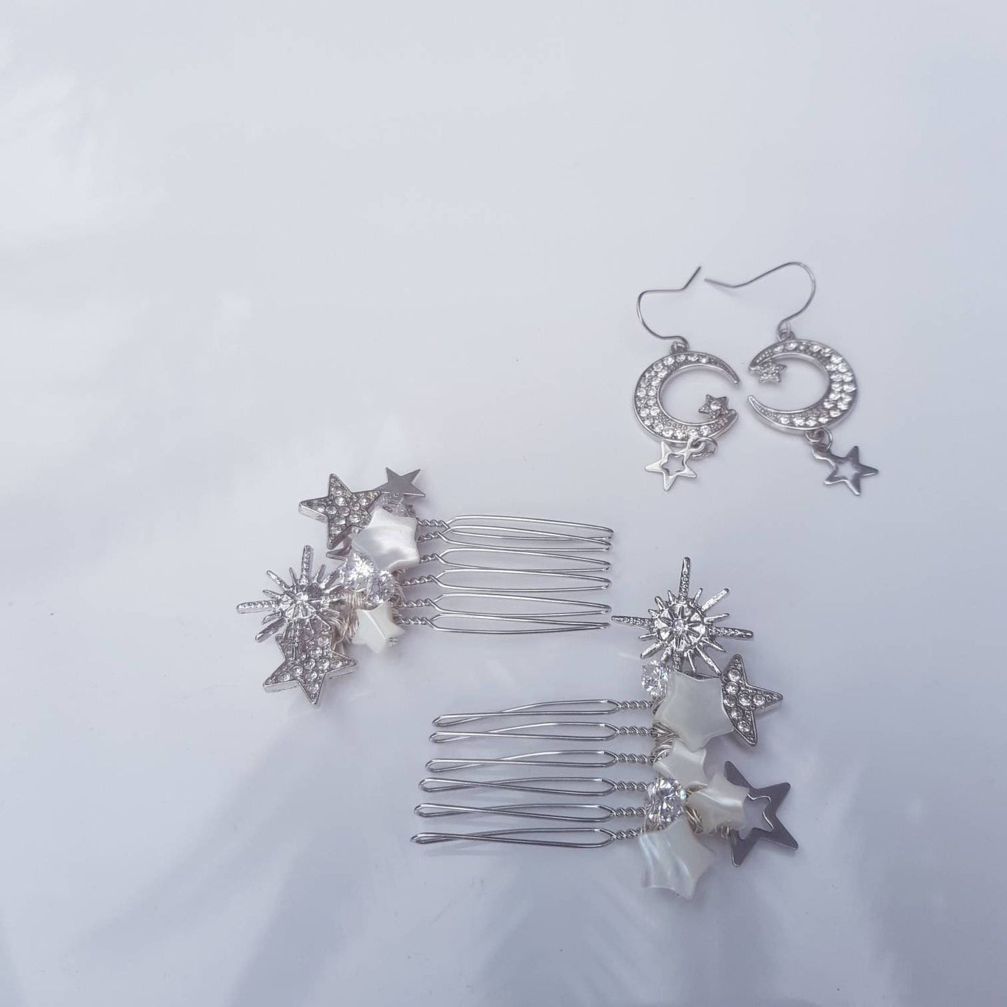 BoutiquebyBrendaLee SCINTILLEMENT Earrings wedding handmade bridal drop ear moon and star statement jewelry Australia silver hooks french