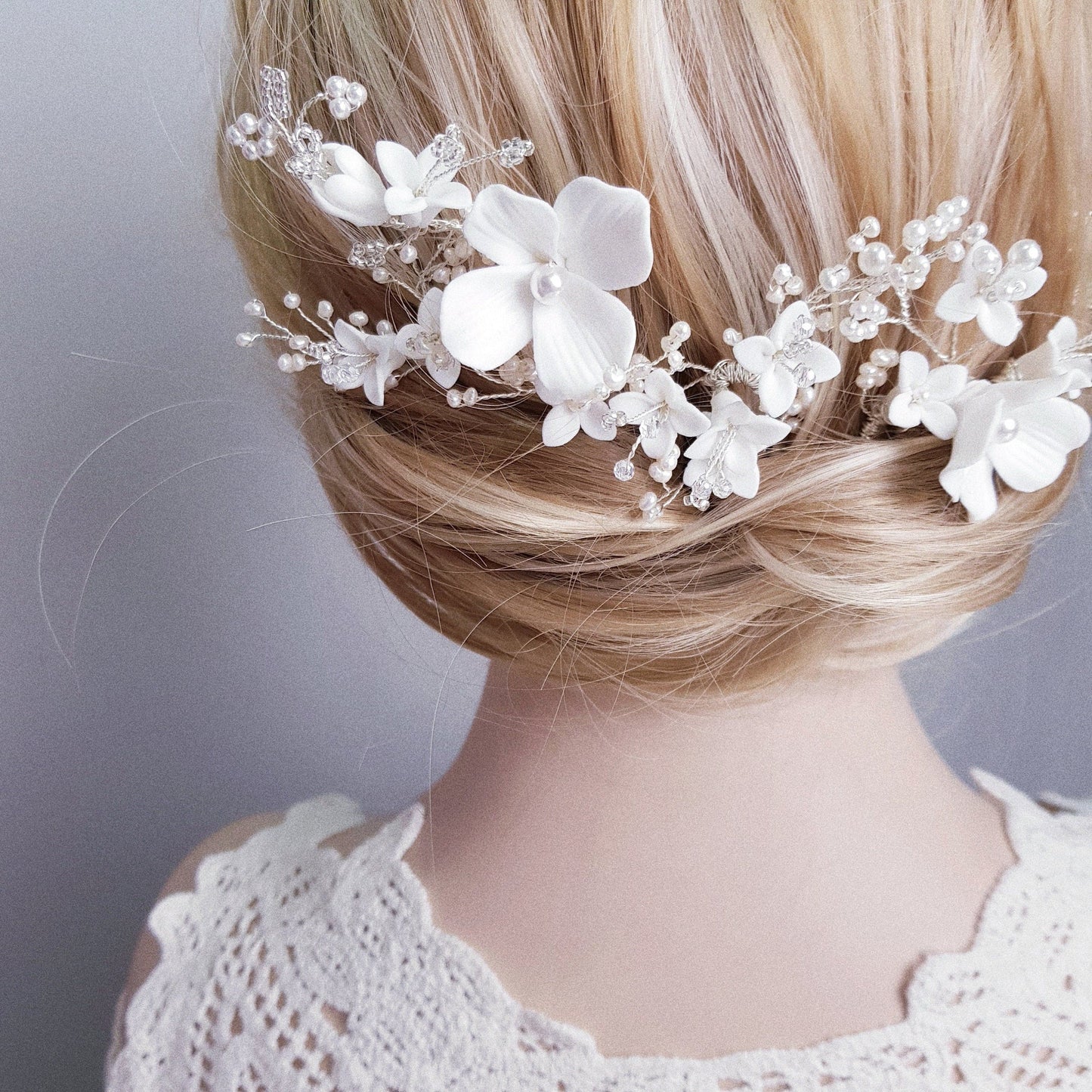 JOLIE Hair U Pin white porcelain flowers lily of the valley clay gold bride hairpins hair accessories flower floral handmade Australia