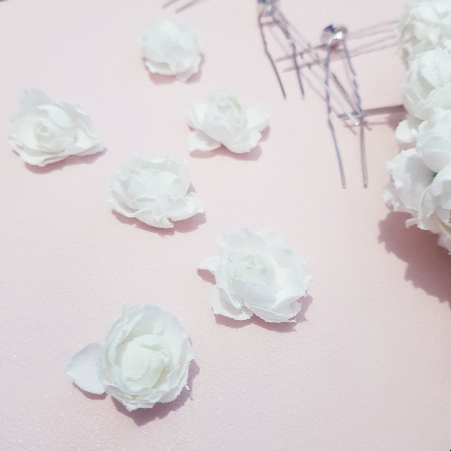 LA ROSE Set of Hair U pins off white small flower floral hairpins Australia wedding bridal bridesmaids hair accessory silk cotton flowers