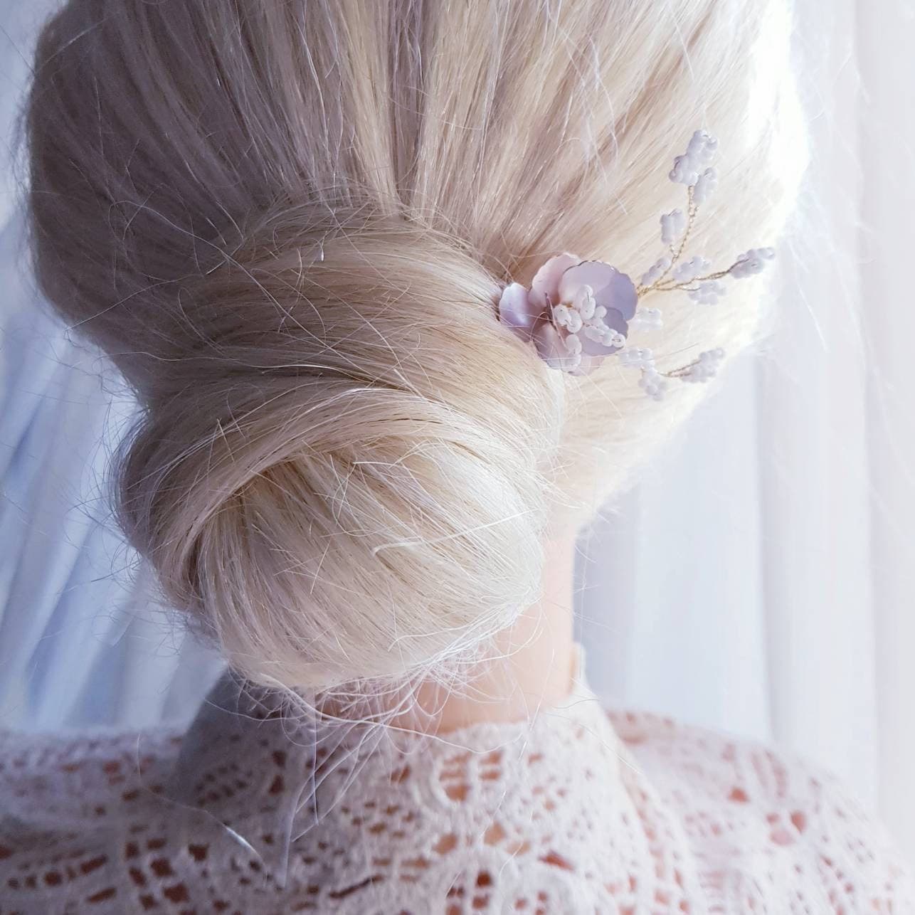 PRINCESSE WHITE Hair U Pin white flowers lily of the valley clay gold bride hairpins hair accessories flower floral handmade