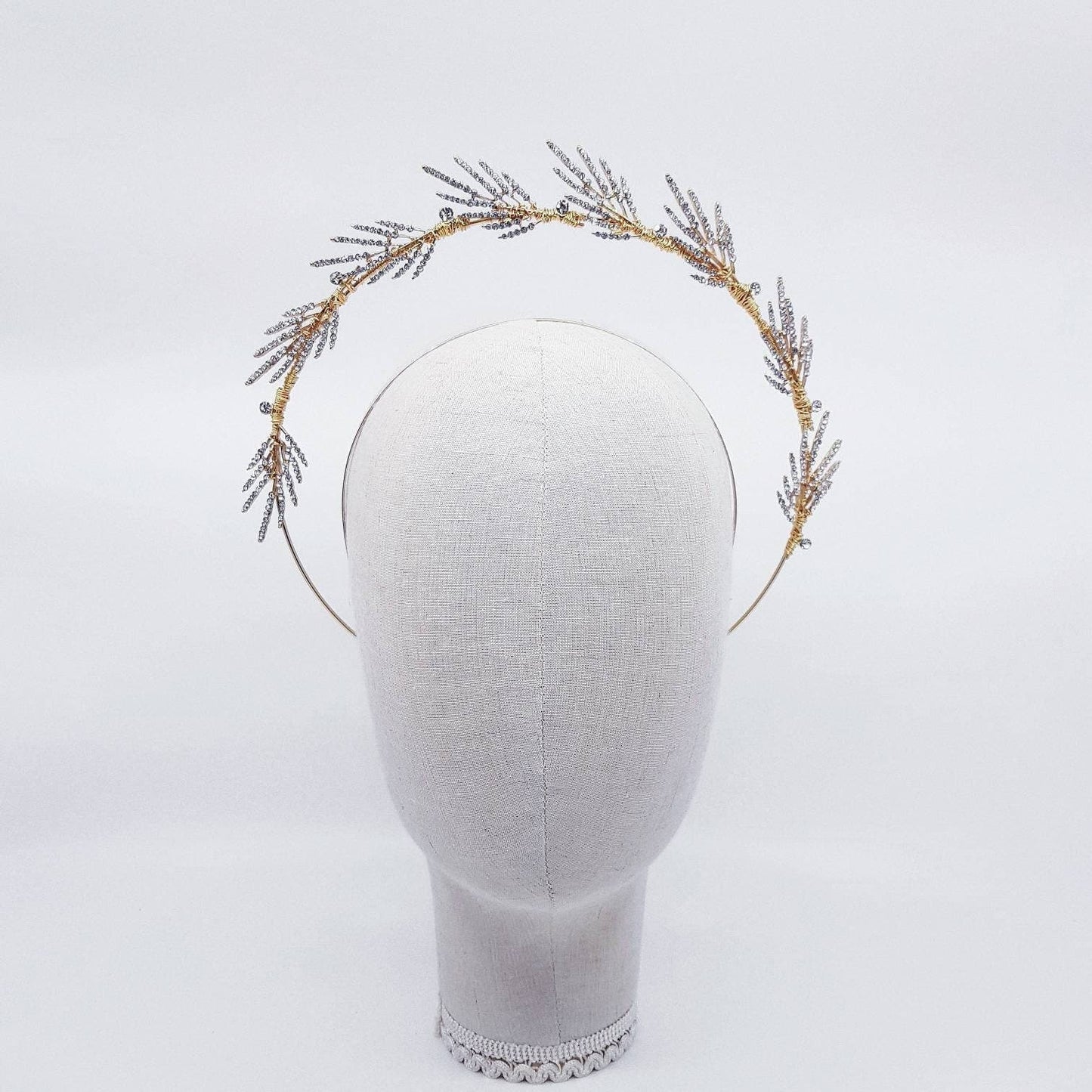 BIJOUX Headband Crown Crystal Tiara leaf weddings bridal headpiece hair accessories tall double ring halo