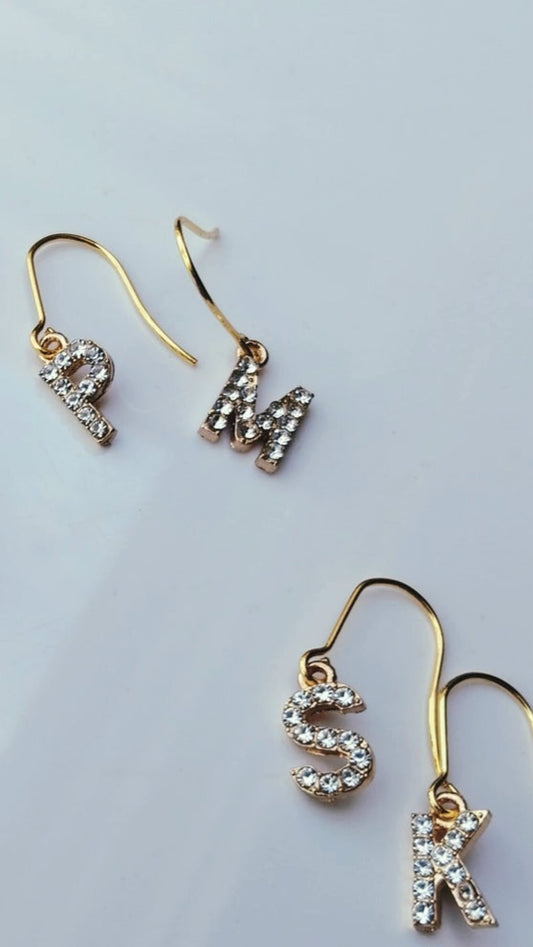 Gemstone Initial Earrings in Gold