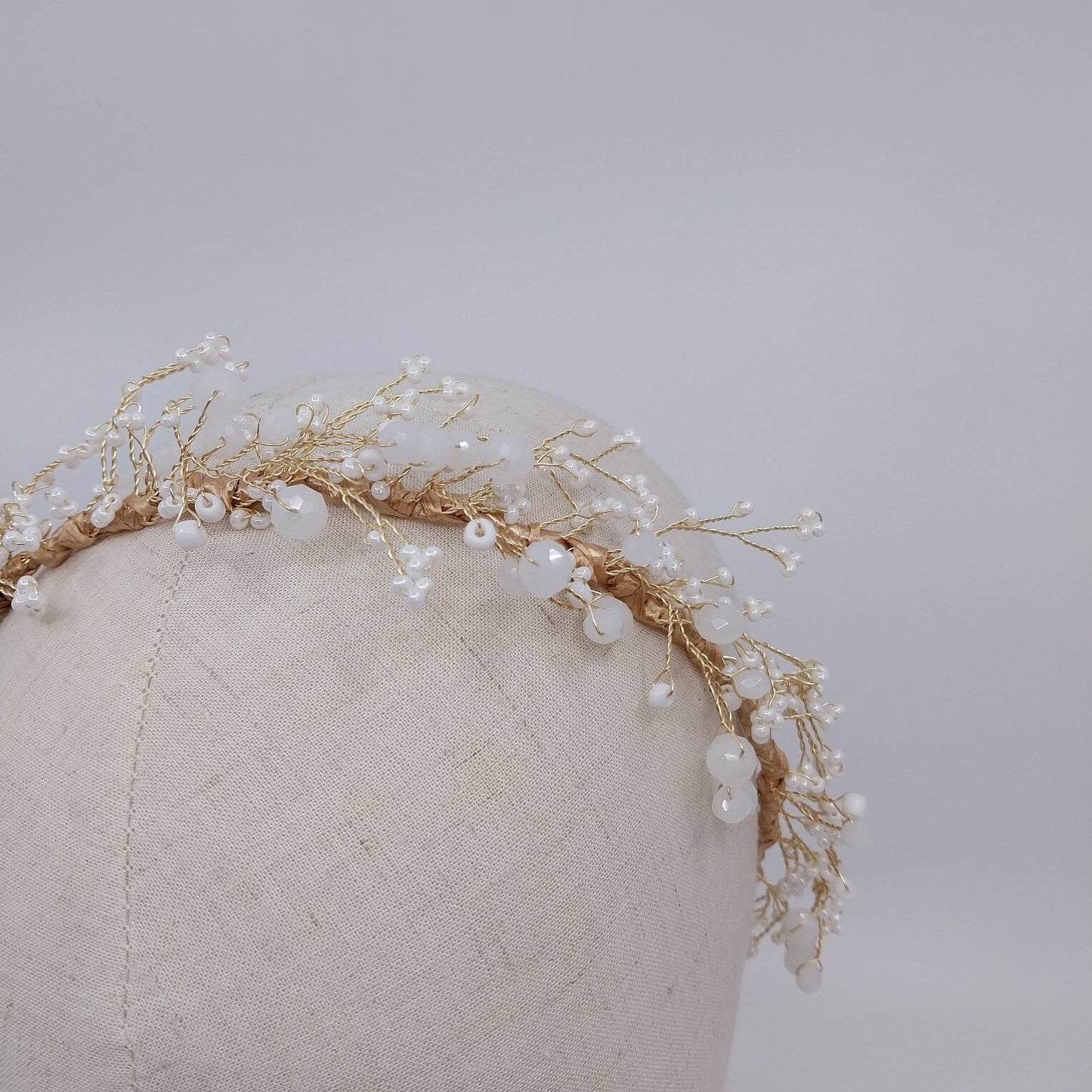 BoutiquebyBrendaLee GYPSOPHILA White bead crystal Headband Bridal hair Wedding headpiece baby's breath inspired hairband handmade australia