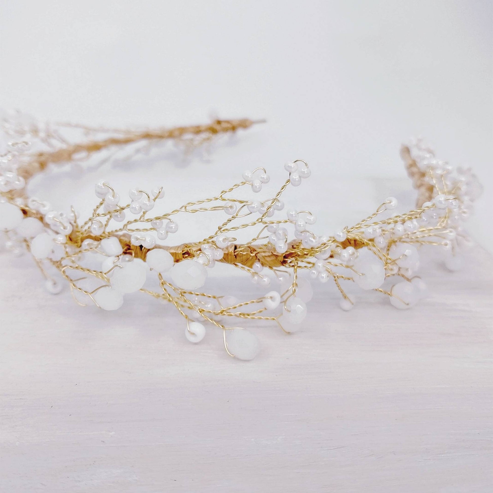 BoutiquebyBrendaLee GYPSOPHILA White bead crystal Headband Bridal hair Wedding headpiece baby's breath inspired hairband handmade australia