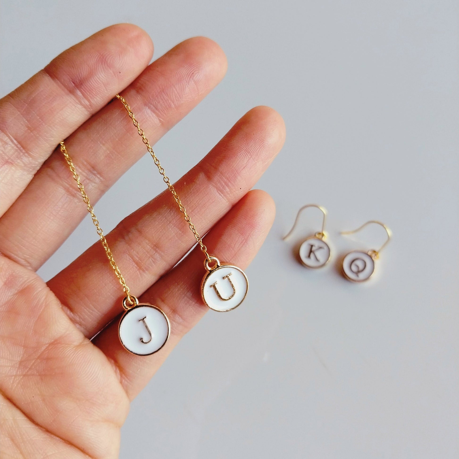 Personalised White Initial Earrings Gold Threader French Hook personalized letter accessories jewellery name special gift stainless steel