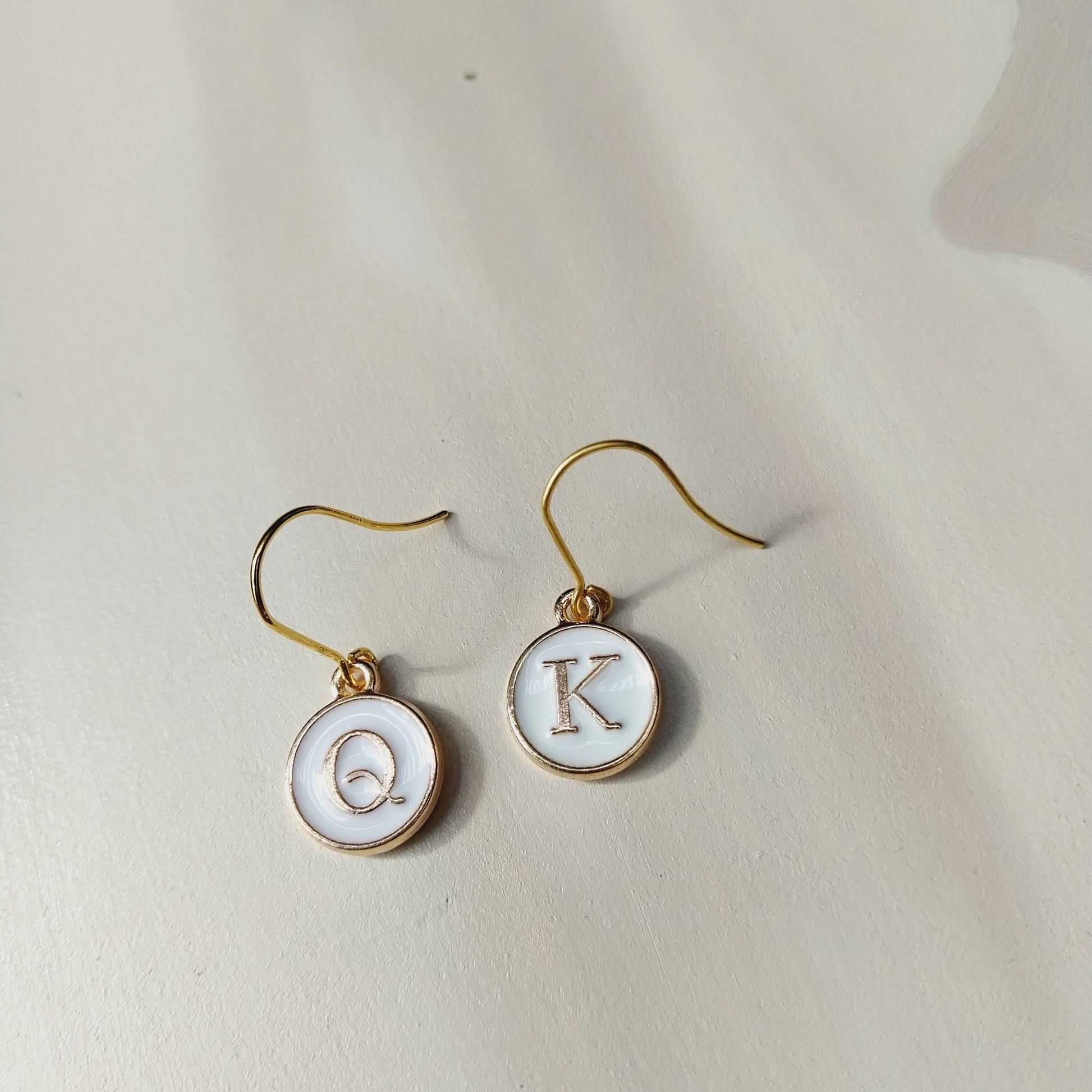 Personalised White Initial Earrings Gold Threader French Hook personalized letter accessories jewellery name special gift stainless steel