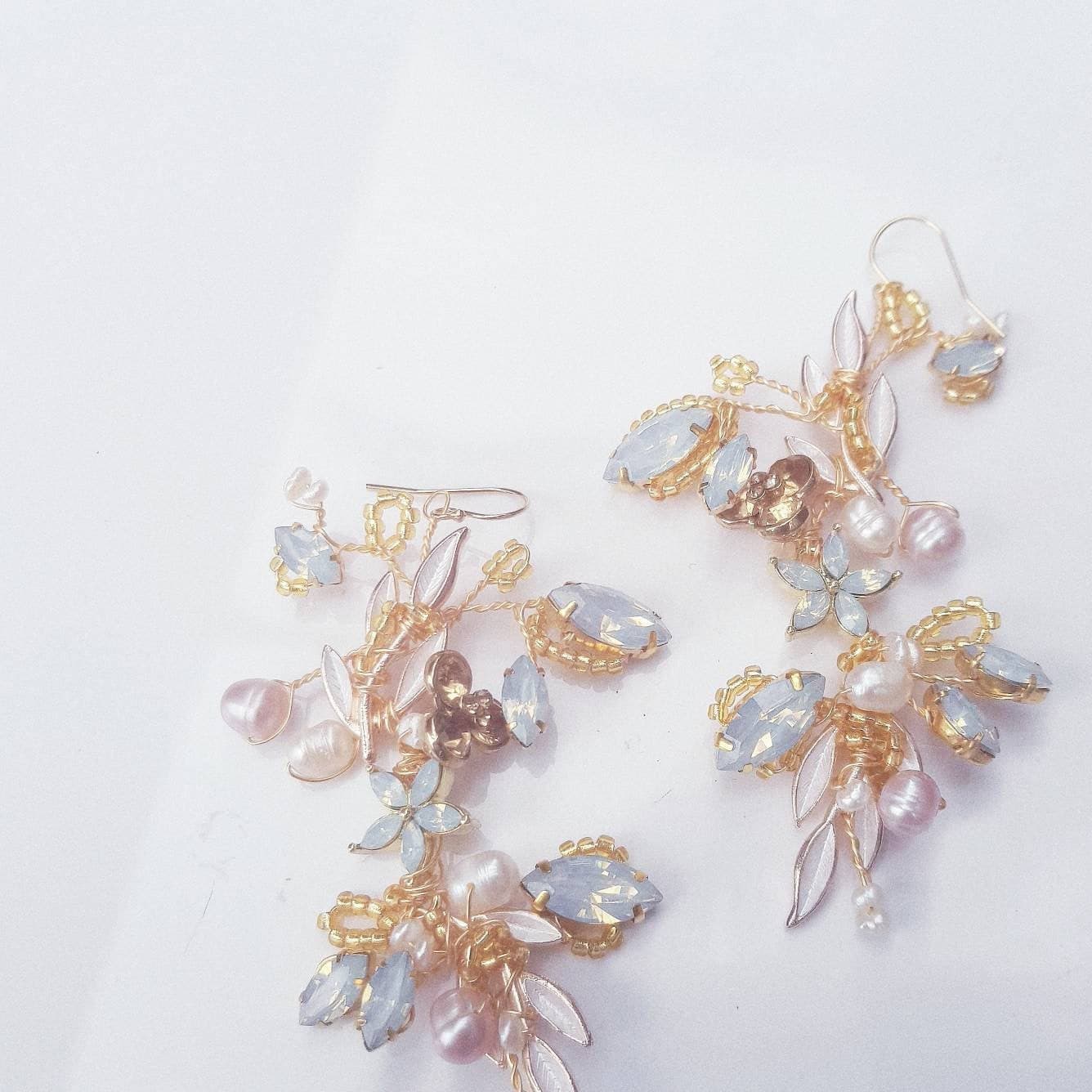 BoutiquebyBrendaLee OPALE Earrings wedding handmade accessory bridal ear statement Australia gold filled french hooks vintage inspired jewel