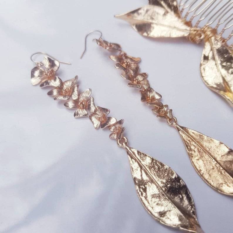 BoutiquebyBrendaLee FEUILLE D&#39;OR Hair comb Goddess Gold hairpin Flower Leaf hair accessories handcrafted Australia wedding bridal botanical