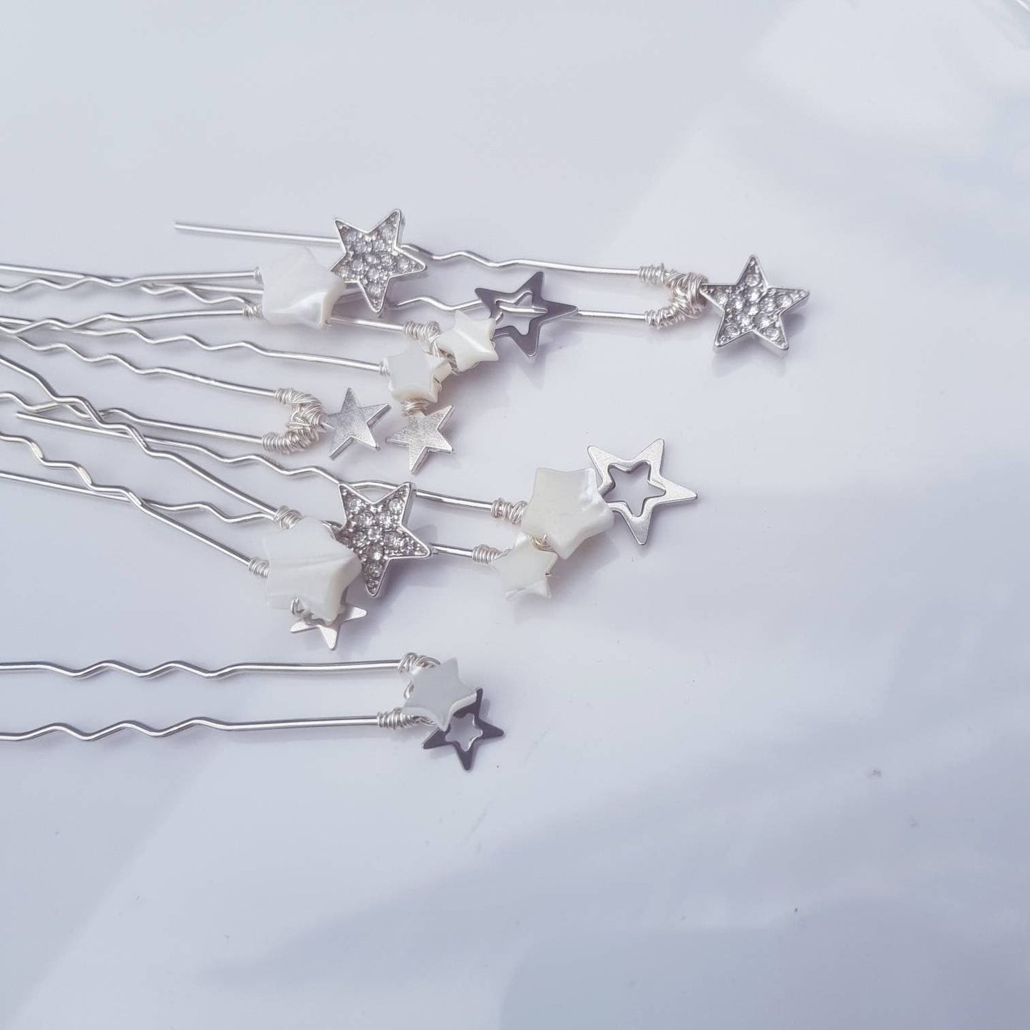 BoutiquebyBrendaLee set of 7 Mother of Pearl bobby pins mermaid beach destination wedding bridal ocean inspired star beads hair accessories