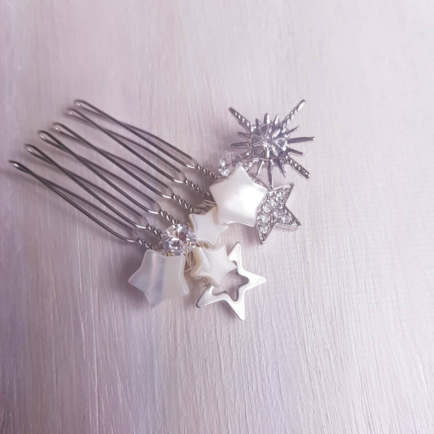 BoutiquebyBrendaLee SCINTILLEMENT set of 2 haircombs mermaid beach destination wedding bridal celestial moon stars hair pins accessories