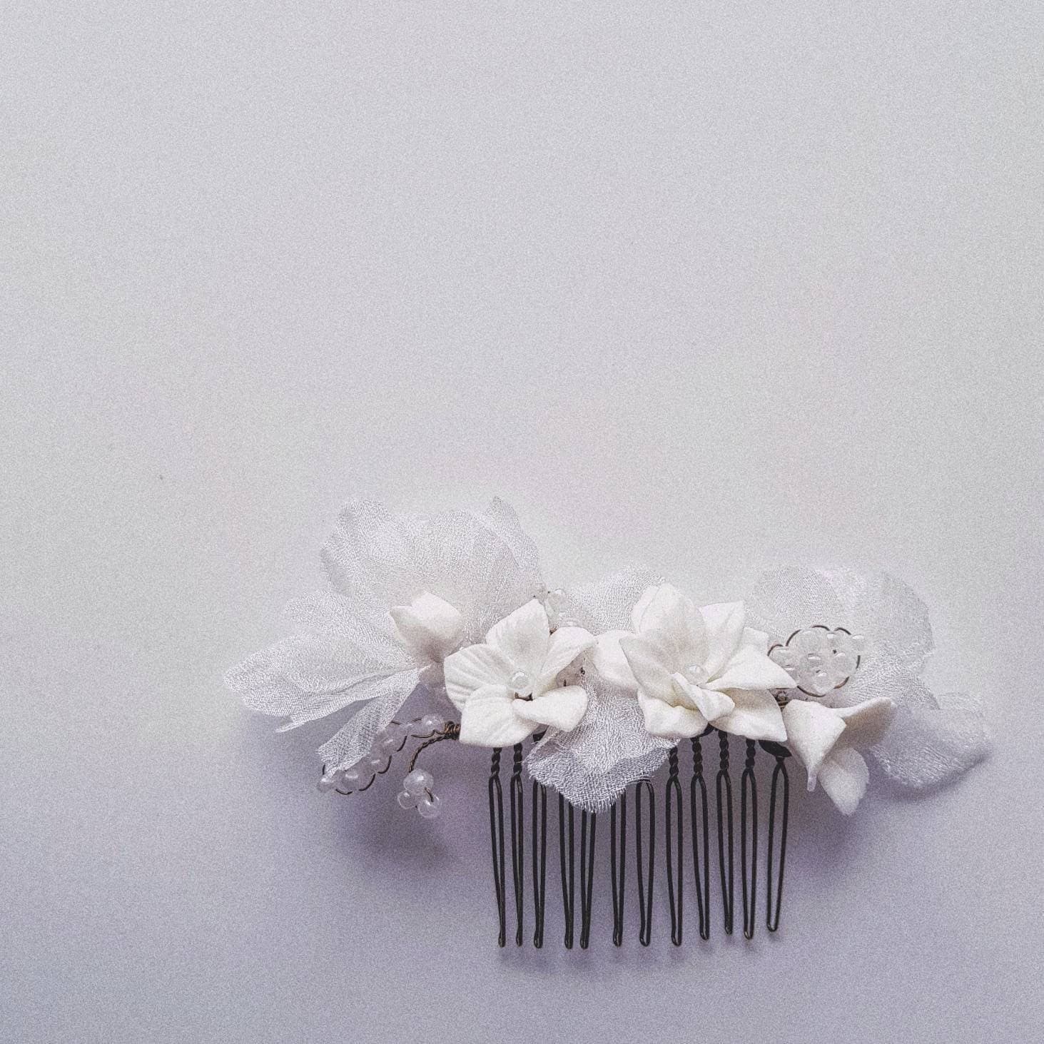 BOUTIQUEBYBRENDALEE PORCELAINE Sheer flower Haircomb White Flowers Hairpins Bridal Wedding Haircomb Headpiece Accessories porcelain hair pin