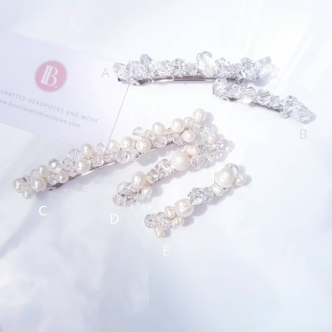 BoutiquebyBrendaLee Freshwater pearls and Crystal fashion accessories bridal barrettes hairpins hairclips beads hair accessories long short
