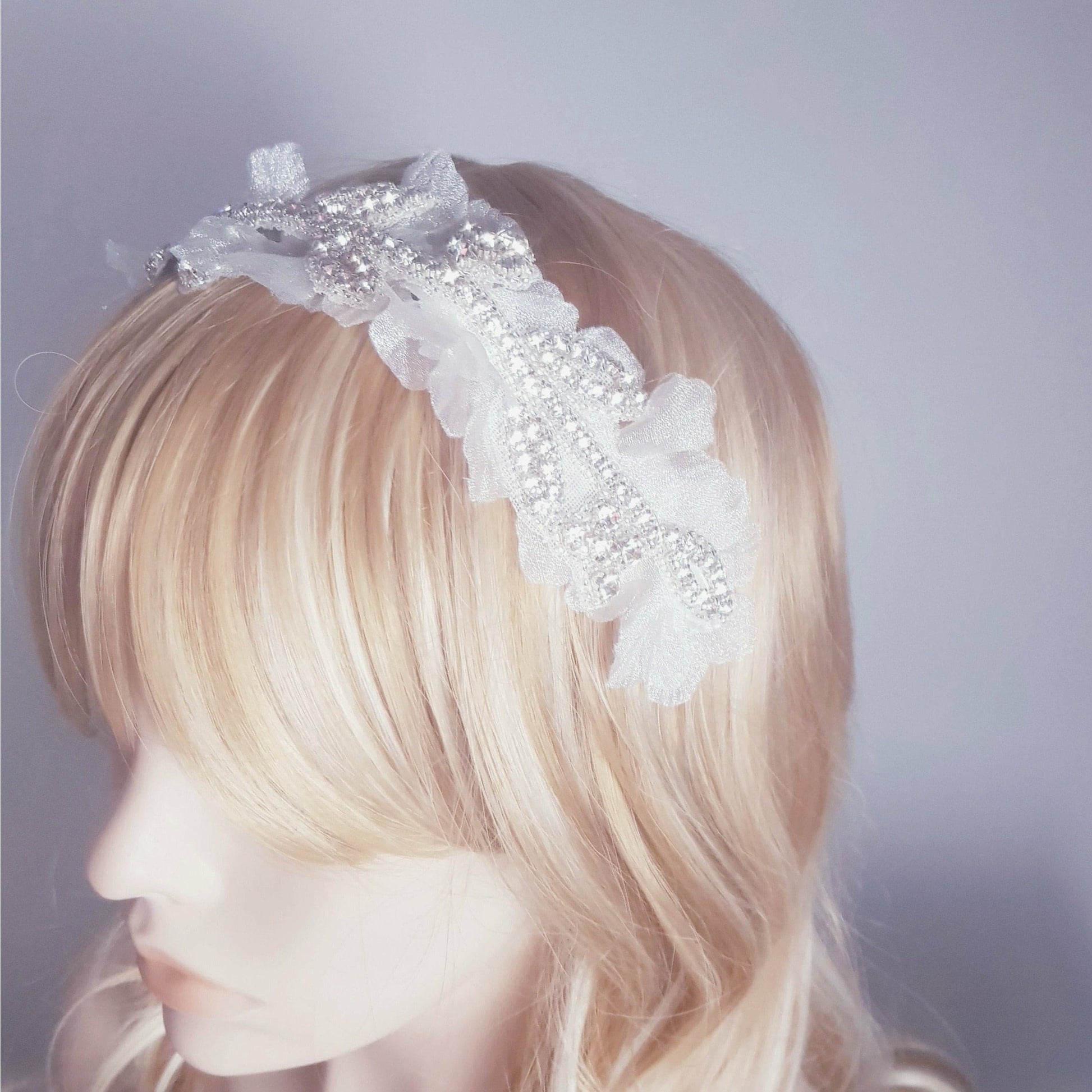 BoutiquebyBrendaLee LA FÉE Headband Jeweled White sheer organza fabric headpieces hair accessories