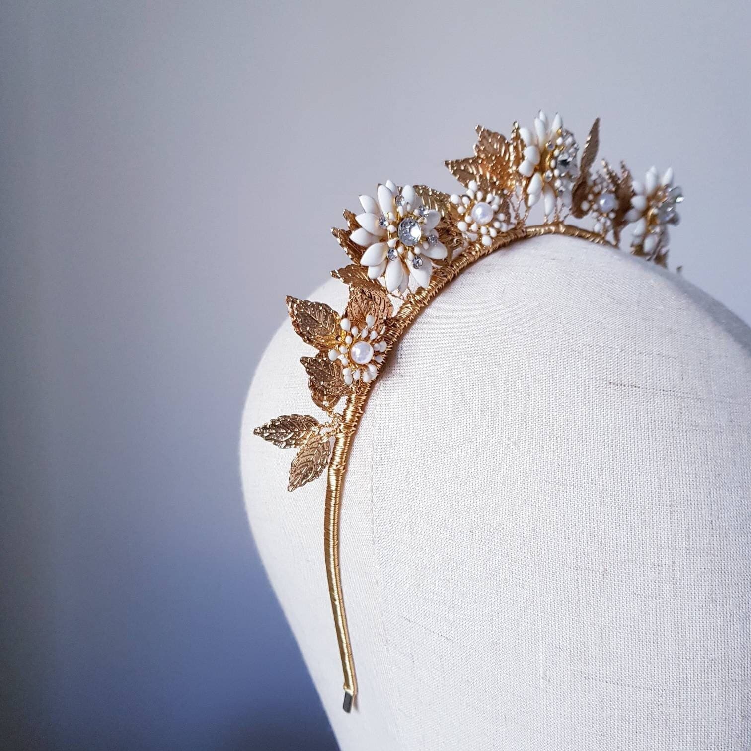 BoutiquebyBrendaLee MARGUERITE headband wedding bridal headpiece hair accessories gold white bead tiaras Australia headpieces FOTF millinery