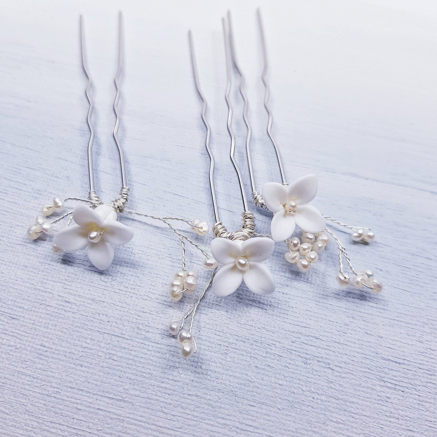 PETITE PERLE FLEUR Hair Pins Set of 3 White Flowers Hairpins Pearl crystal bridal Wedding Hair Pin Headpiece Accessories Australia Handmade