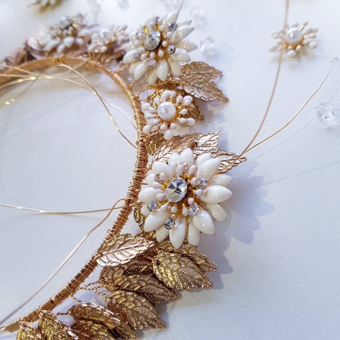 BoutiquebyBrendaLee MARGUERITE headband wedding bridal headpiece hair accessories gold white bead tiaras Australia headpieces FOTF millinery