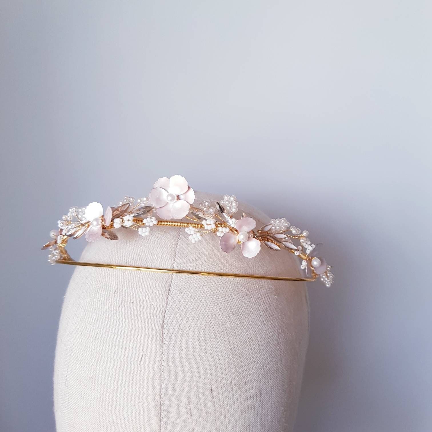 BoutiquebyBrendaLee PRINCESSE Crown Tiara nature-inspired ocean weddings bridal headpiece hair accessories gold white tiaras