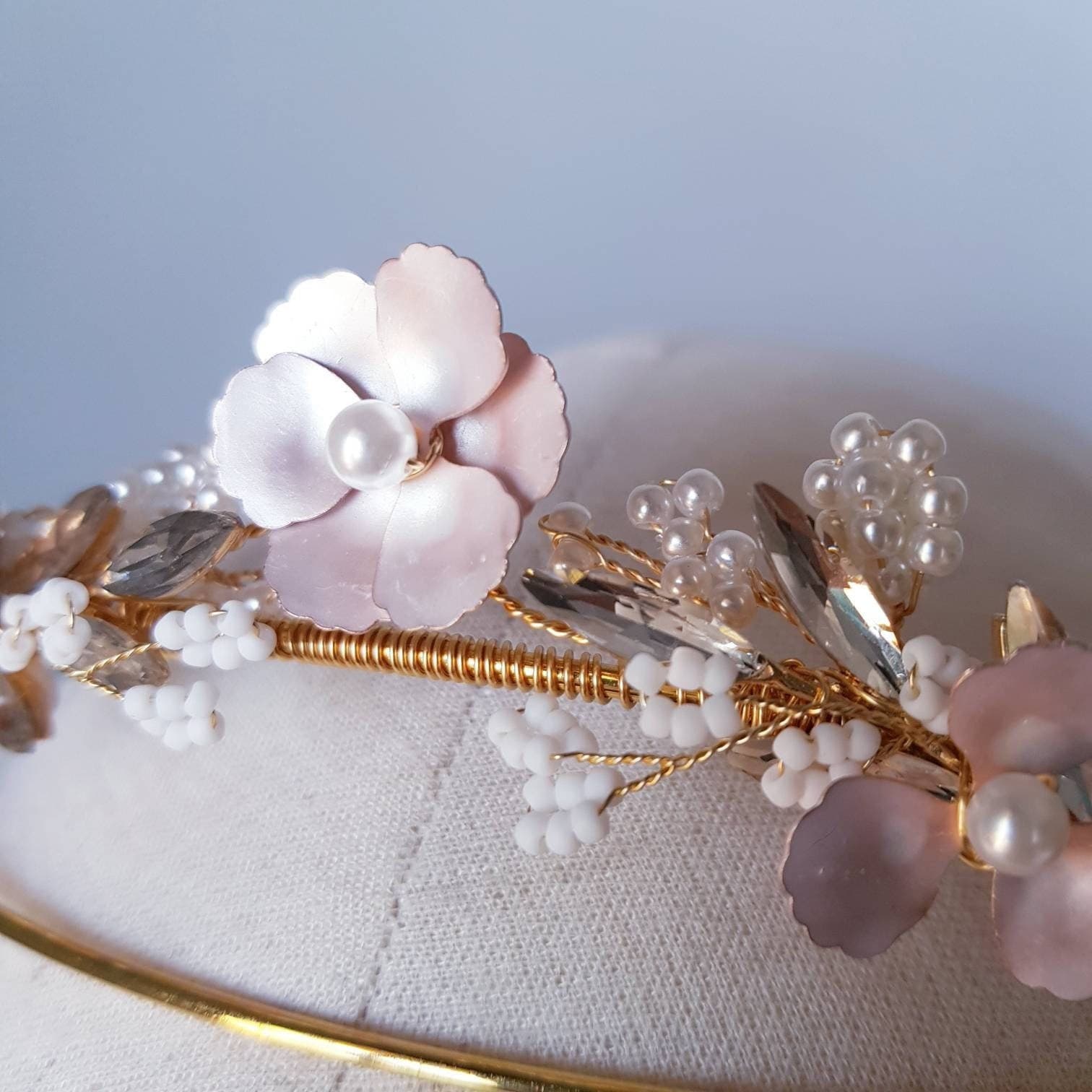 BoutiquebyBrendaLee PRINCESSE Crown Tiara nature-inspired ocean weddings bridal headpiece hair accessories gold white tiaras