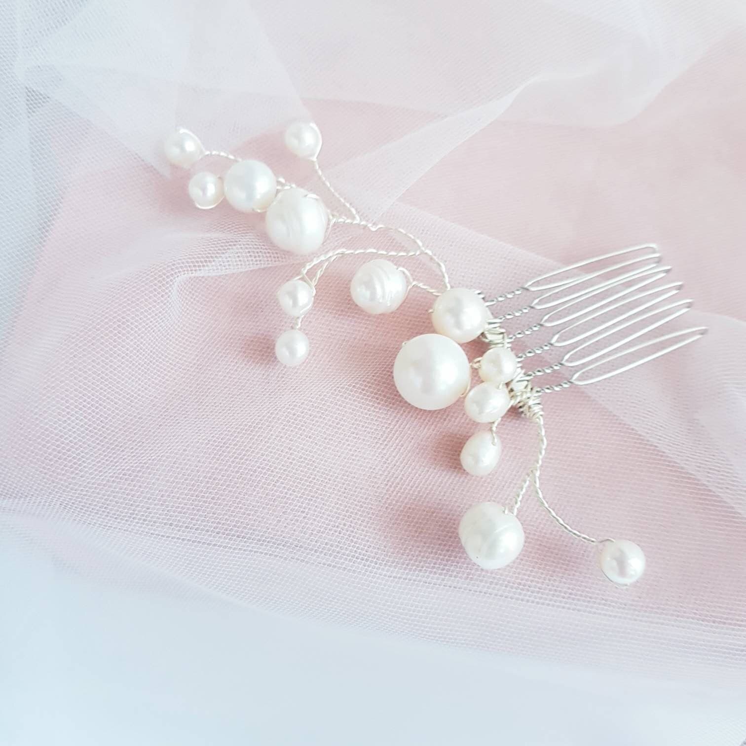 BLANC CRÈME Haircomb freshwater Pearls Bridal hair clips Wedding headpiece handmade baroque white pearl Western australia hair accessories