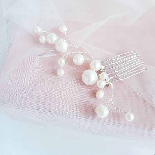 BLANC CRÈME Haircomb freshwater Pearls Bridal hair clips Wedding headpiece handmade baroque white pearl Western australia hair accessories