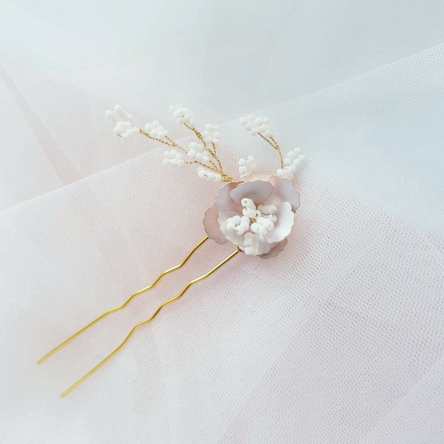 PRINCESSE WHITE Hair U Pin white flowers lily of the valley clay gold bride hairpins hair accessories flower floral handmade