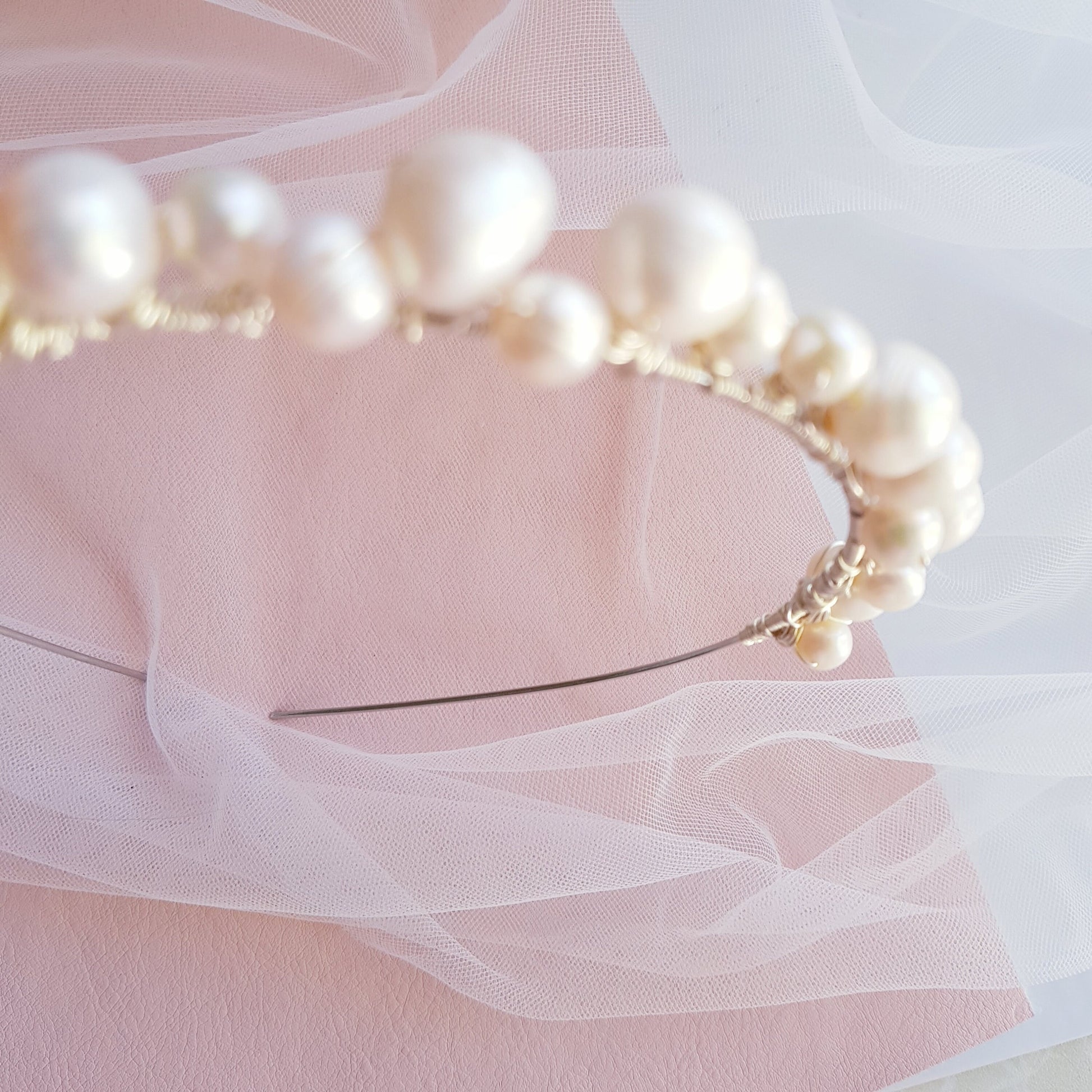 SIMPLICITY SILVER White Cream Pearl Headband Bridal Wedding hairband handmade handcrafted hair accessories Australia Baroque freshwater