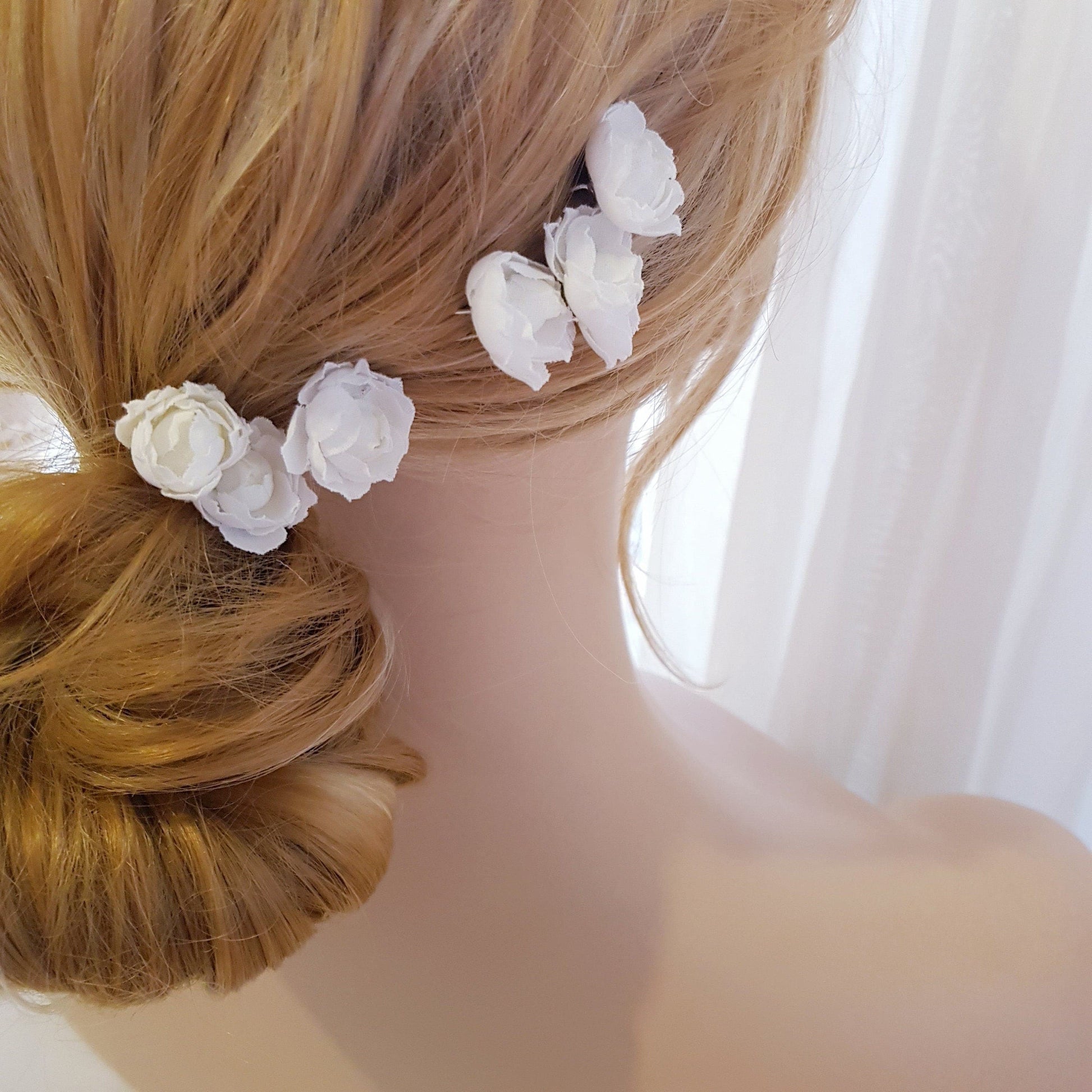 LA ROSE Set of Hair U pins off white small flower floral hairpins Australia wedding bridal bridesmaids hair accessory silk cotton flowers
