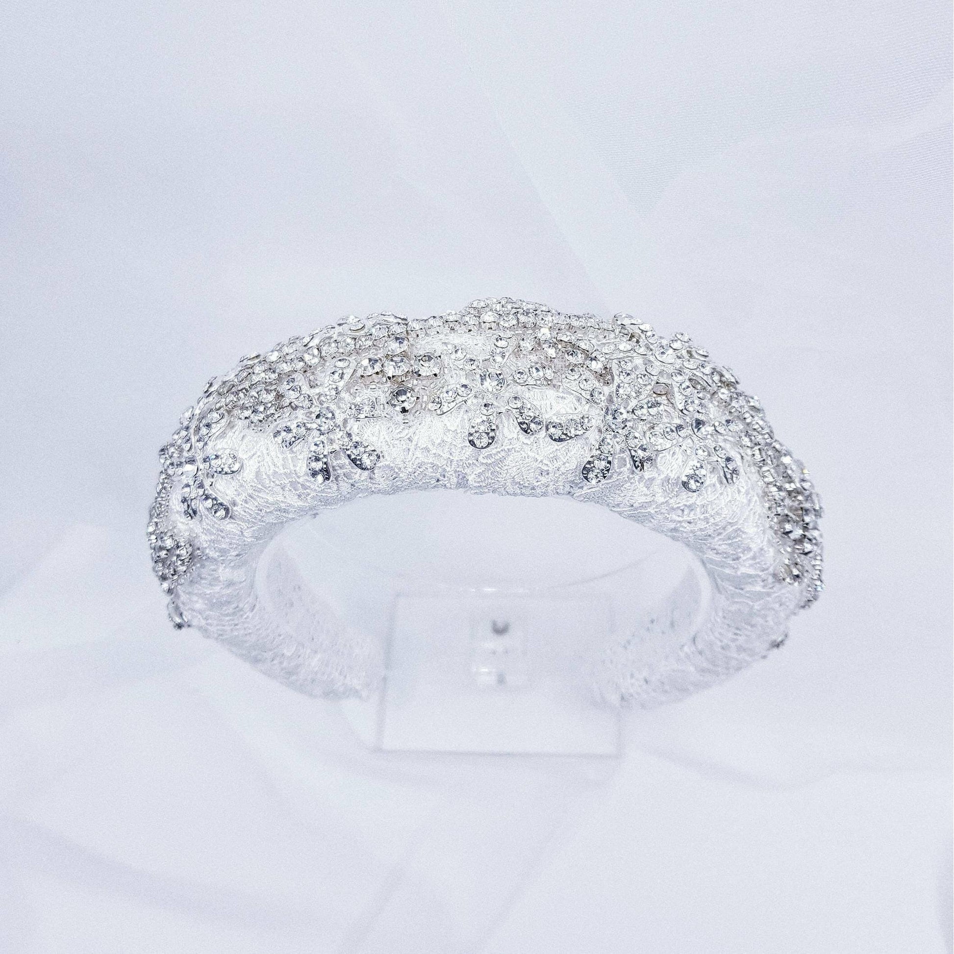 LA ROSE Padded Lace Headband White flower floral lace headpieces millinery Australia wedding bridal bling crystal hair jewel accessory puffy