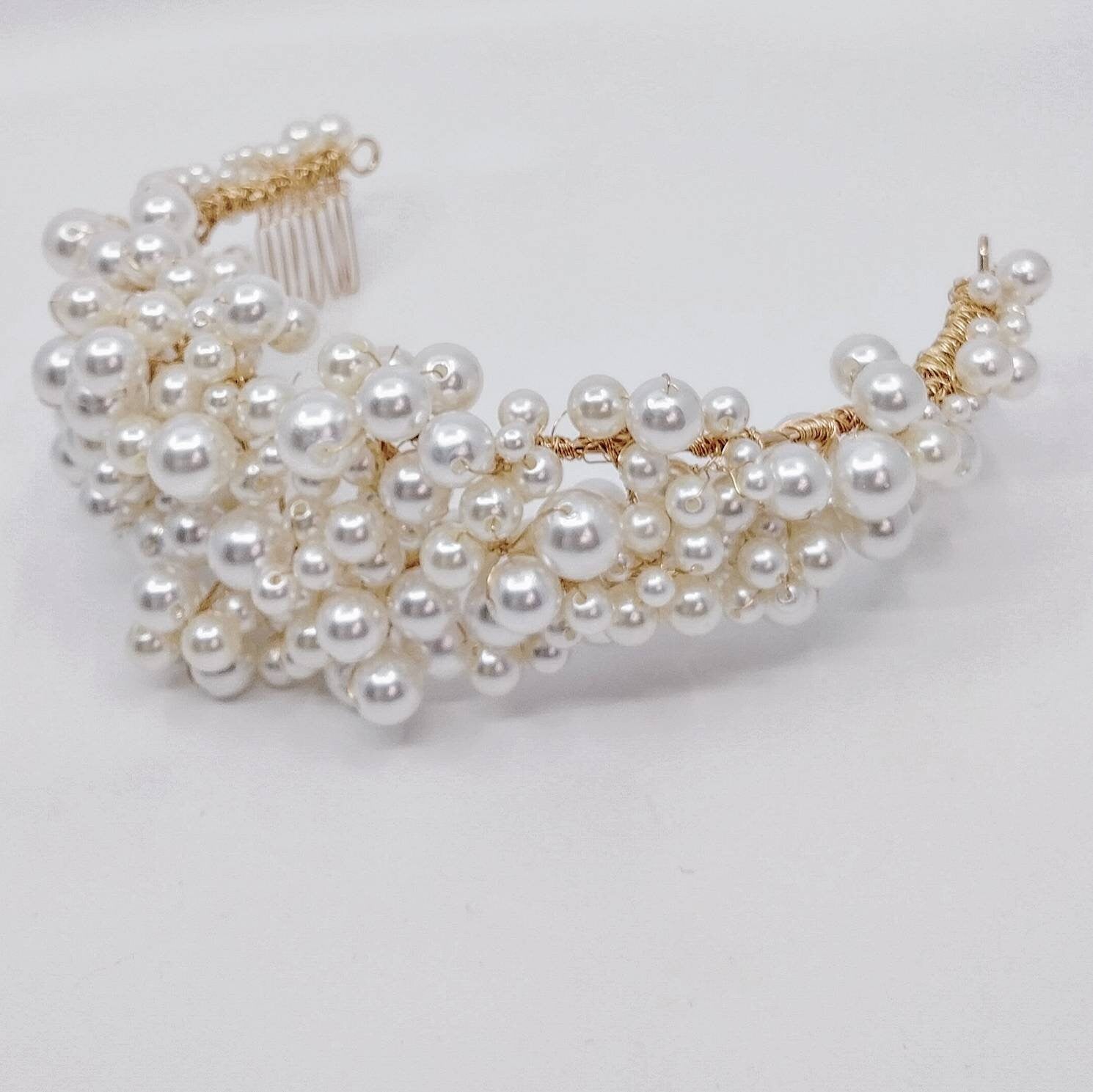 PLEINE Tiara Cream white Pearl crown headband Bridal Wedding headpiece handmade handcrafted hair accessories Australia pearls bride weddings